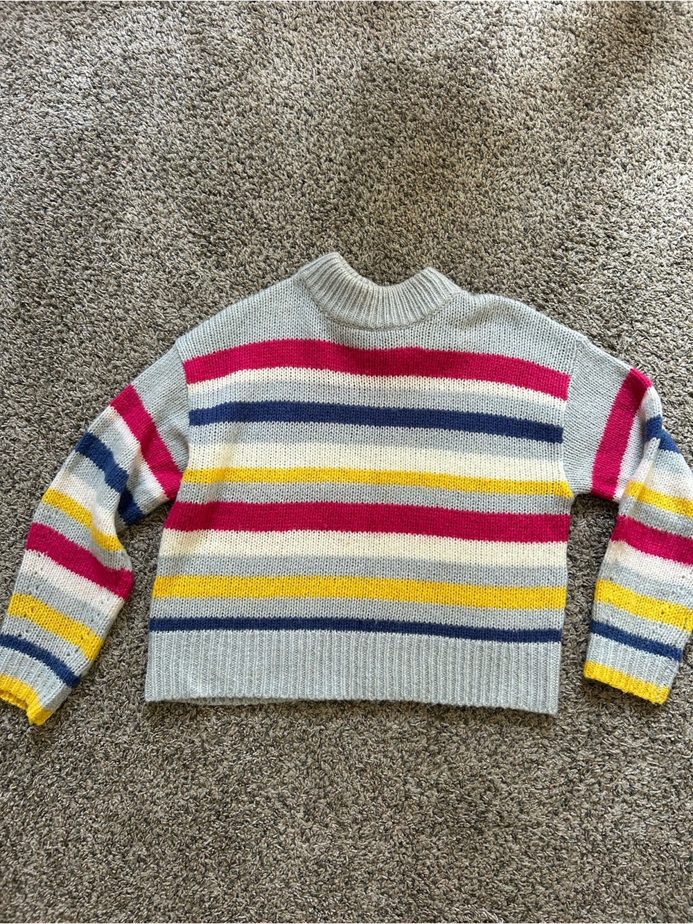 Rebecca Minkoff Light Gray Crewneck Sweater with Pink, Blue and Yellow Stripes